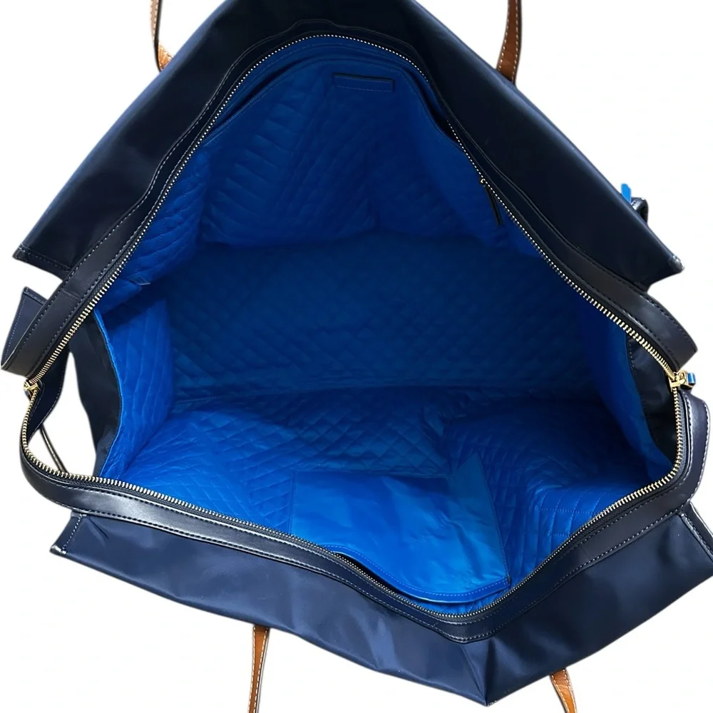 Tory Burch The Perry Overnight Travel Bag Blue Nylon Faux Leather Trim One Size